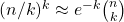 (n/k)^k \approx e^{-k} \binom n k